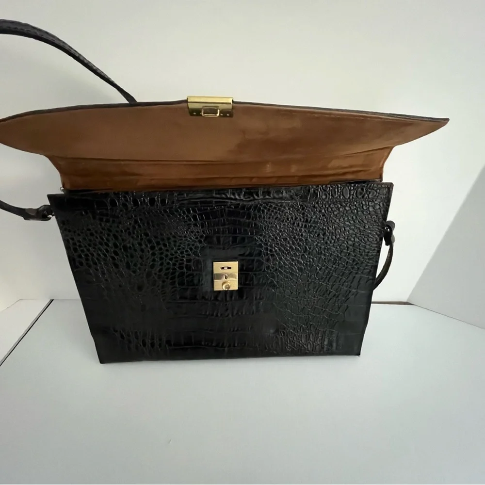 Vintage Genuine Reptile Embossed Patent Leather Small Briefcase/Shoulder Bag - Picture 3 of 16